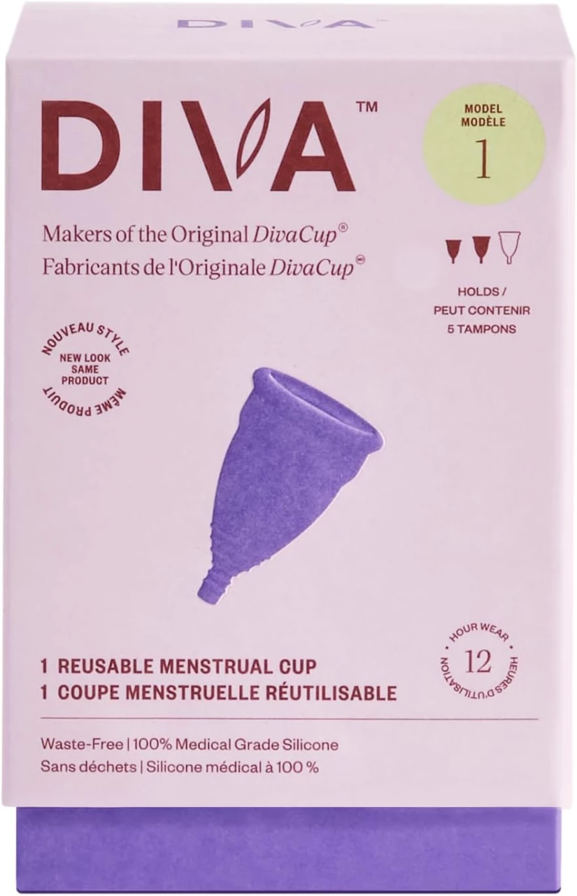 DivaCup Copas Menstruales Modelo 1. 100% Silicona de Grado Médico, Libre de BPA. Alternativa Segura y Sin Fugas a Las Compresas y Tampones