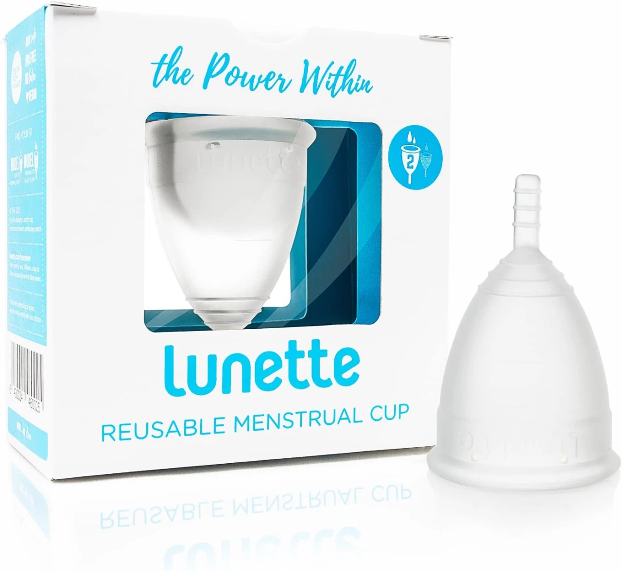Lunette Copa menstrual reutilizable - Transparente - Modelo 2 para flujo medio o abundante (EN versión)