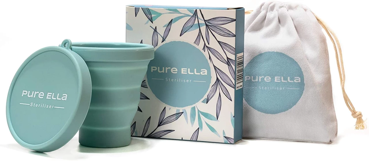 Pure Ella Esterilizador de Copas Menstruales - Vaso Limpiador de Silicona Apto para Microondas, Plegable Y Libre de BPA - para Todo Tipo de Copas