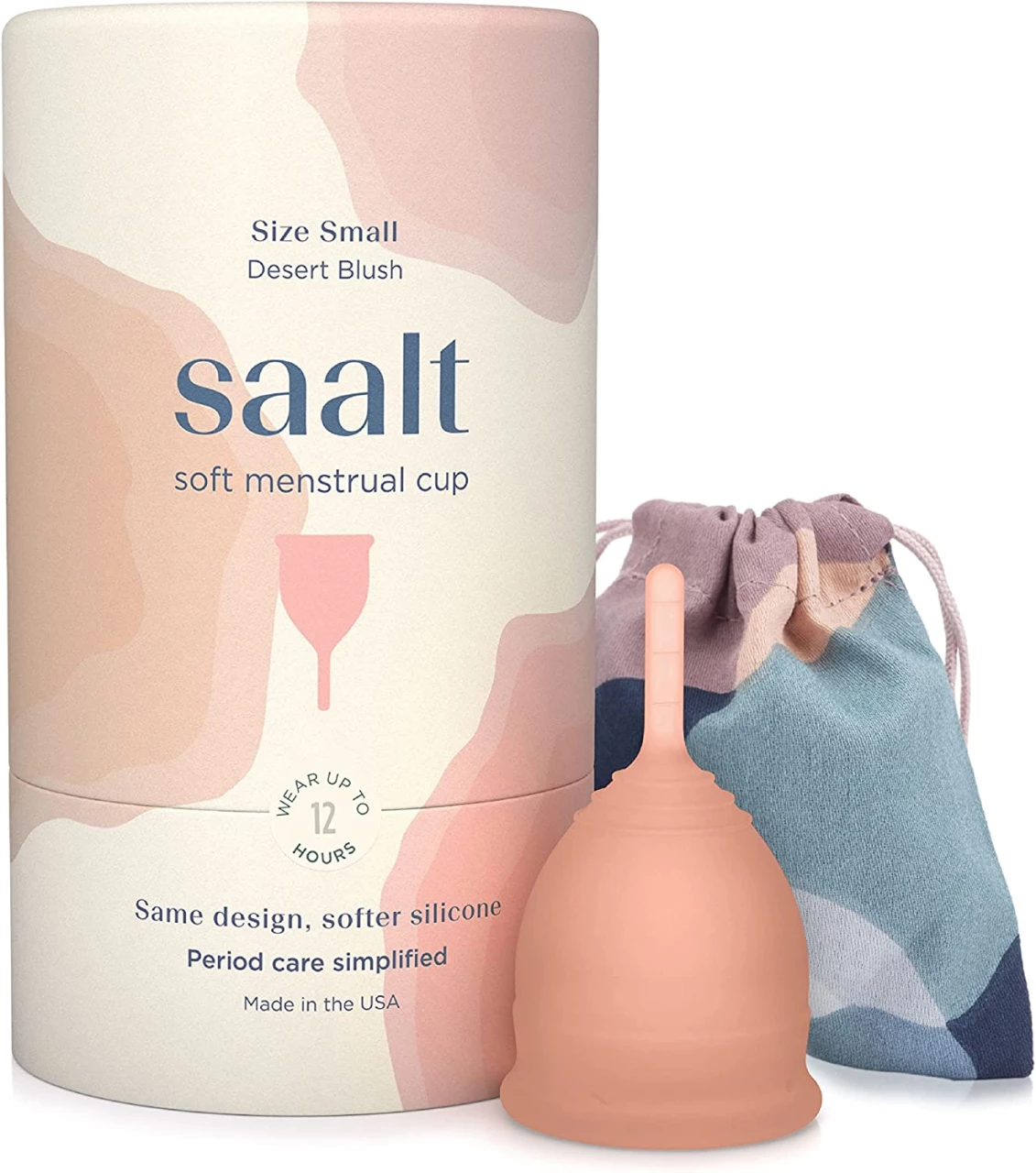 Saalt Copa menstrual suave, súper suave y flexible, la mejor taza sensible, uso durante 12 horas, fabricado en Estados Unidos (rubor del desierto, pequeño)