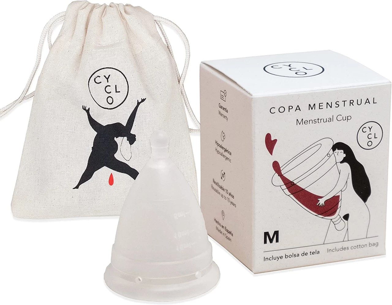 Copa Menstrual CYCLO reutilizable - Eco-friendly a base de silicona de grado médico 100% hipoalergénica - PREMIUM (Talla M)