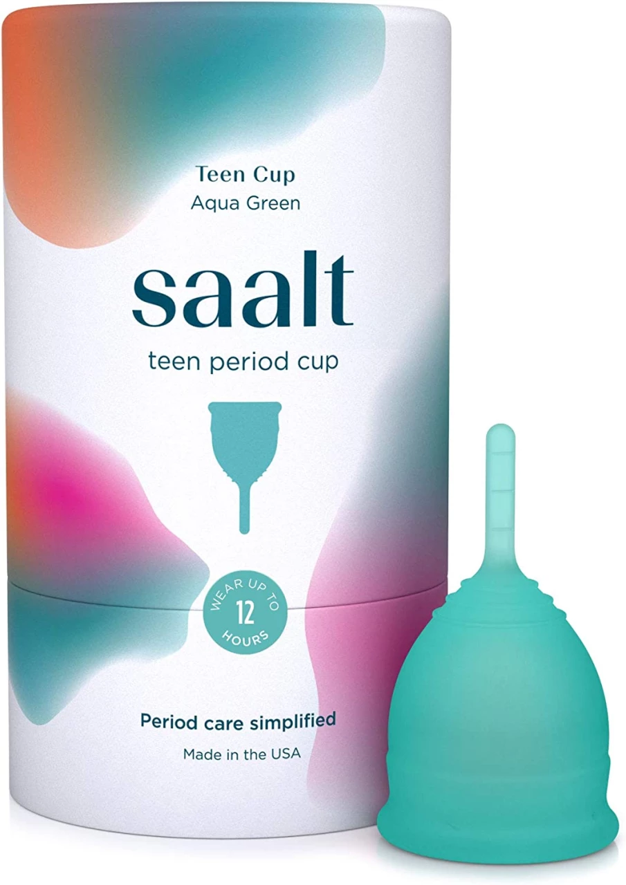 Saalt Copa menstrual para adolescentes, la mejor taza reutilizable sensible, úsalo durante 12 horas, alternativa a tampones y almohadilla (verde aguamarina)